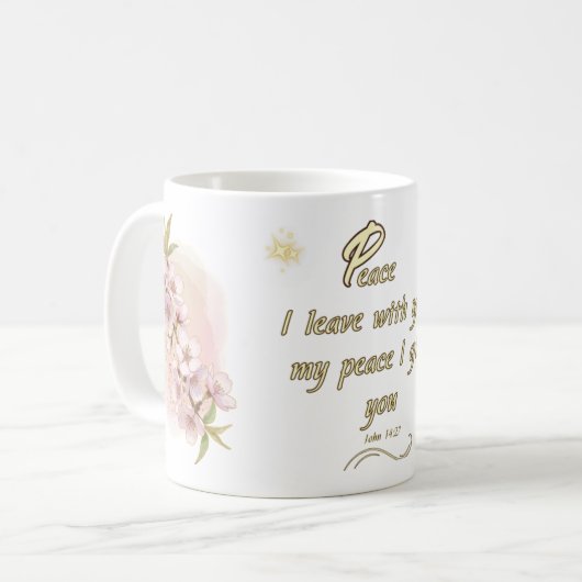 Eternal Peace Mug: 'John 14:27' Bible Verse Design コーヒーマグカップ (正面左)