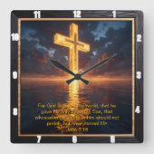 Eternal Promise The Cross Water Sunset John 3:16  スクエア壁時計 (正面)