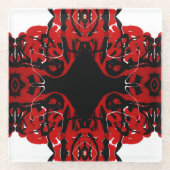 Eternal Red Abstract Acrylic Paint Pour Fluid Art ガラスコースター (正面)