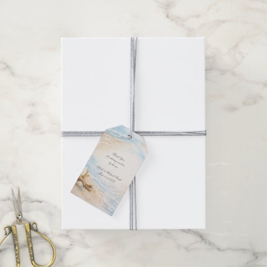 Eterntal Tides Coastal Watercolor Beach Wedding ギフトタグ (より糸付き)