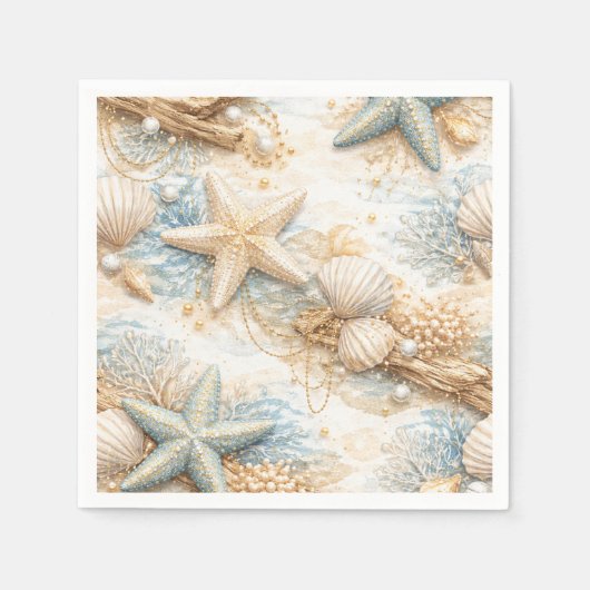 Eterntal Tides Coastal Watercolor Beach Wedding スタンダードカクテルナプキン (正面)