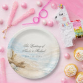 Eterntal Tides Coastal Watercolor Beach Wedding ペーパープレート (パーティー)