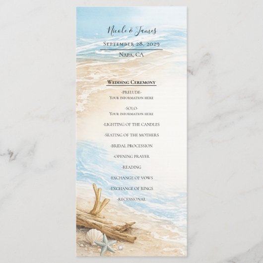 Eterntal Tides Coastal Watercolor Beach Wedding メニュー (正面)