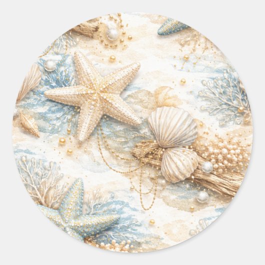 Eterntal Tides Coastal Watercolor Beach Wedding ラウンドシール (正面)