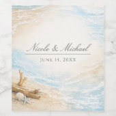 Eterntal Tides Coastal Watercolor Beach Wedding ワインラベル (シングルラベル)
