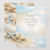 Eterntal Tides Coastal Watercolor Beach Wedding 招待状 (正面/裏面)