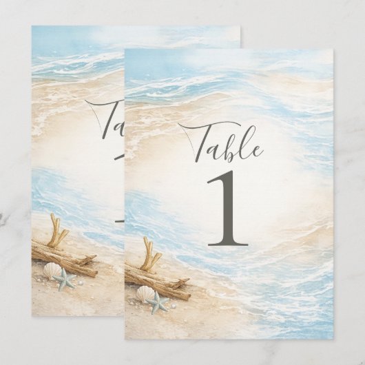 Eterntal Tides Coastal Watercolor Table Number 招待状 (正面/裏面)