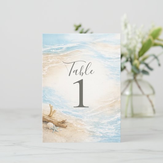 Eterntal Tides Coastal Watercolor Table Number 招待状 (スタンド正面)