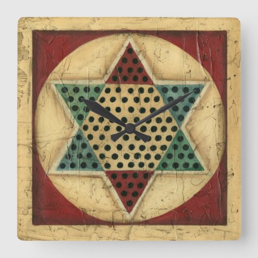 Ethanのハープ奏者によるヴィンテージの中国のなチェッカーボード スクエア壁時計 (正面)