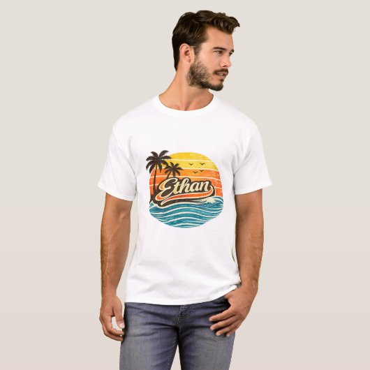 Ethan レトロ サンセット 名前 デザイン tシャツ (正面フル)