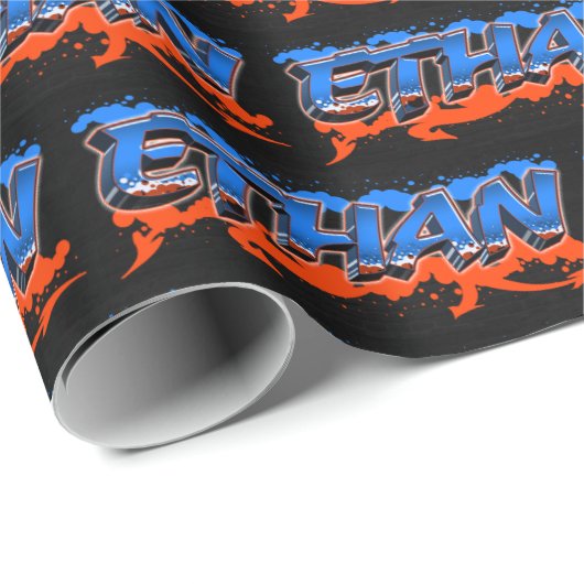 Ethan Vorname Name Graffiti blue orange ラッピングペーパー (ロールコーナー)