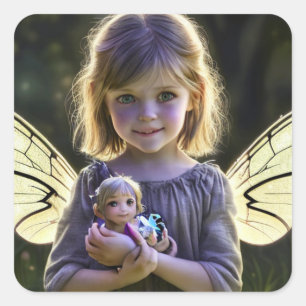 Etherealかわいい女の子と人形 スクエアシール