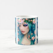 Etherealの女性が青い髪に花を付ける コーヒーマグカップ (中央)