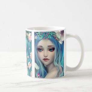 Etherealの女性が青い髪に花を付ける コーヒーマグカップ