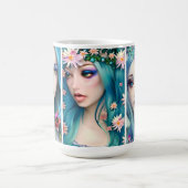 Etherealの女性が青い髪に花を付ける コーヒーマグカップ (中央)