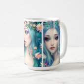 Etherealの女性が青い髪に花を付ける コーヒーマグカップ (正面右)