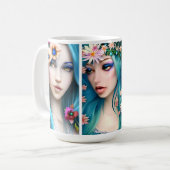 Etherealの女性が青い髪に花を付ける コーヒーマグカップ (正面左)
