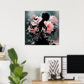 Etherealアートバレリーナ&蝶ブラック/ピンク ポスター (ホームオフィス)