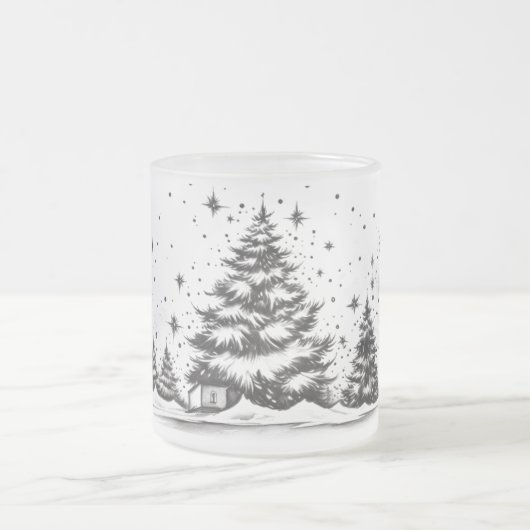 Etherealインクインプレッション:インクラインのクリスマスガラス フロストグラスマグカップ (中央)