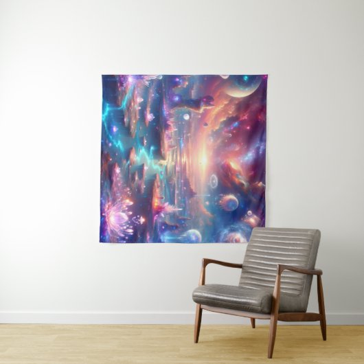 Etherealエイリアン水晶を持つ風景 タペストリー (インサイチュ(横))