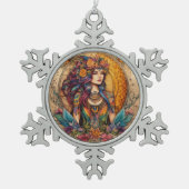 Etherealエッセンス:神秘的なインクスケッチ スノーフレークピューターオーナメント (正面)