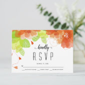 Etherealオレンジ色の花フローラ秋の結婚式RSVP 出欠カード (スタンド正面)