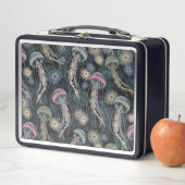 EtherealクラゲとAnemonesのティール（緑がかった色）&ピンク メタルランチボックス (インサイチュ)