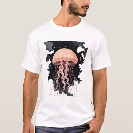 Etherealクラゲのドリフト – Art Tee on 淡い色の Black Tシャツ (正面)