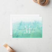 Etherealグリーンウォーター色モノグラム ノートカード (正面/裏面インサイチュ)