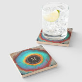 Etherealコズミックアイモノグラム鮮やか抽象芸術アート ストーンコースター (横)