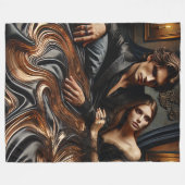 Etherealゴシックの抱擁 – ラグジュアリーなブラック&金ゴールド フリースブランケット (正面(横))