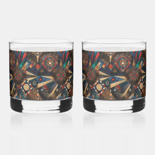 Etherealシアン"古代の先住民のクロニクル"ドリン ウイスキーグラス (正面)