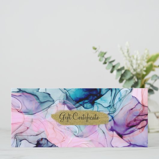 Etherealティール（緑がかった色）ピンクパープルインクイギフト証明書 招待状 (スタンド正面)