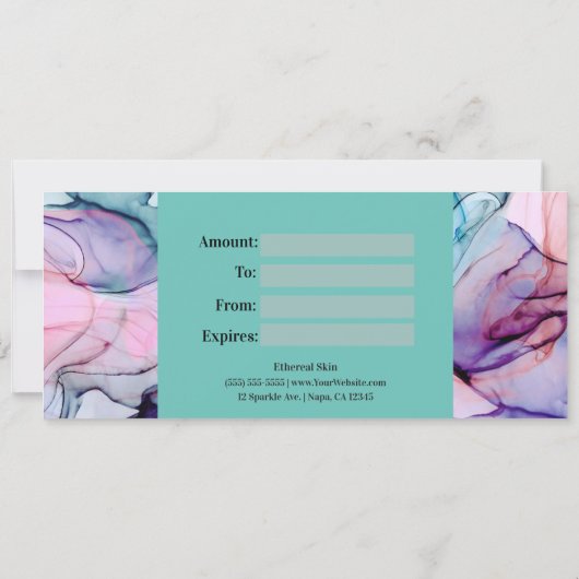 Etherealティール（緑がかった色）ピンクパープルインクイギフト証明書 招待状 (裏面)