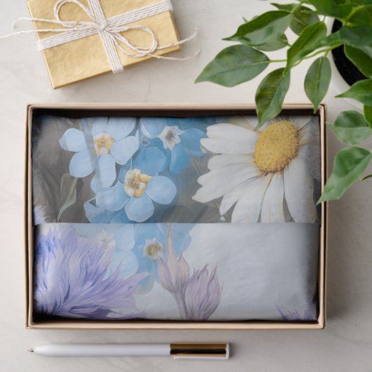 Etherealデイジー&紫&青の花の切り離し 薄葉紙 (ギフト)