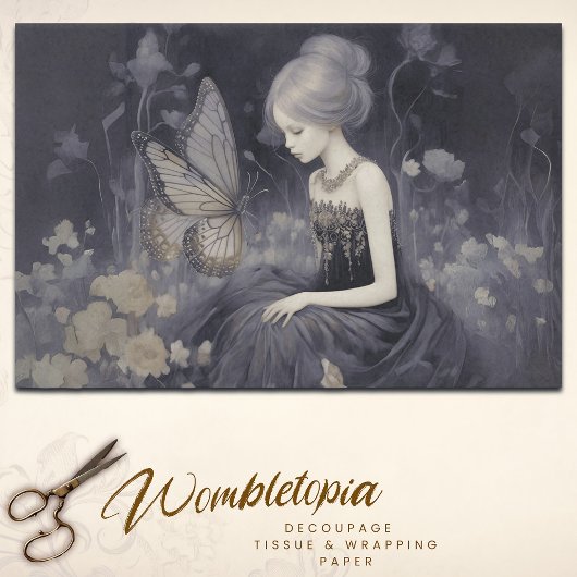 Etherealバタフライモノクロファンタジー切り離 薄葉紙