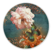 Etherealバター色の《写真》ぼけ味と牡丹のティール(緑がかった色)と桃 セラミックノブ (正面)