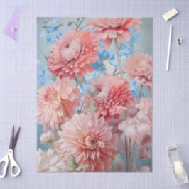 Etherealピンクと青の花のデコページ 薄葉紙