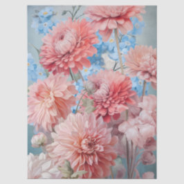 Etherealピンクと青の花のデコページ 薄葉紙