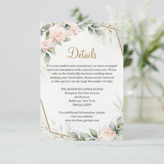 Etherealピンクフローラバラ緑の金ゴールド詳細 エンクロージャーカード (スタンド正面)