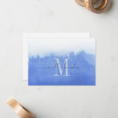 Etherealブルーウォーターカラーモノグラム ノートカード (正面/裏面インサイチュ)