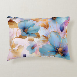 Etherealブルーフローラアルコールインクアクセントピロー アクセントクッション
