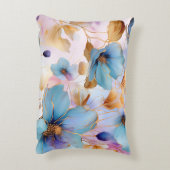 Etherealブルーフローラアルコールインクアクセントピロー アクセントクッション (裏面(縦))