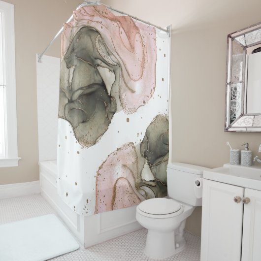 Etherealムーディピンクブラック金ゴールドインキーファンタジーグラム シャワーカーテン (インサイチュ)