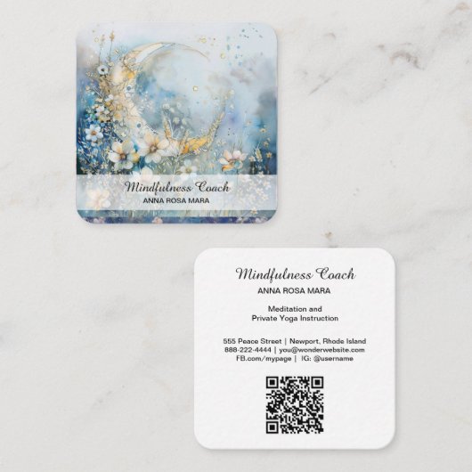 *~* EtherealムーンホワイトフラワーズQRフローラAP70 スクエア名刺 (正面/裏面)