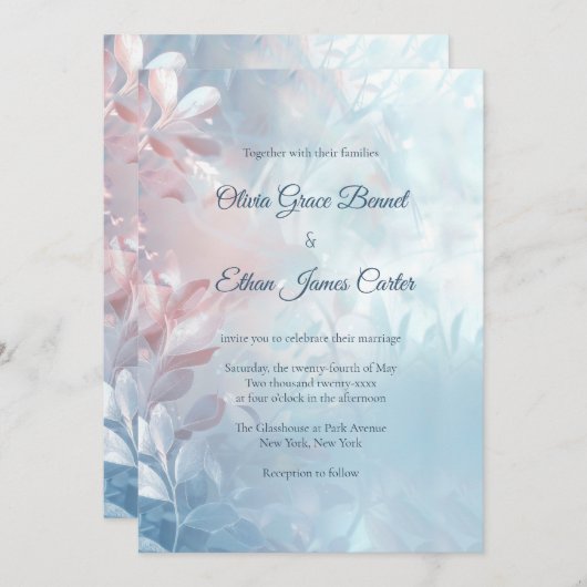 Etherealモダン Glass Glowフローラ結婚の 招待状 (正面/裏面)