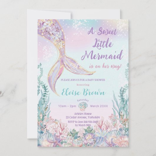 Etherealリトルマーメイドガールベビーシャワー 招待状 (正面)