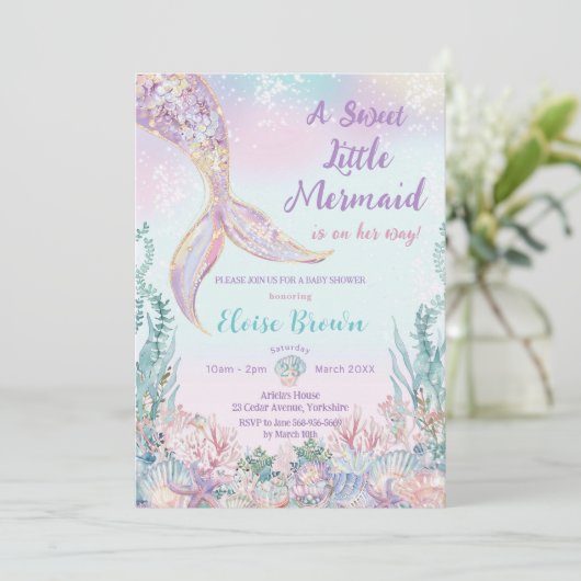 Etherealリトルマーメイドガールベビーシャワー 招待状 (スタンド正面)
