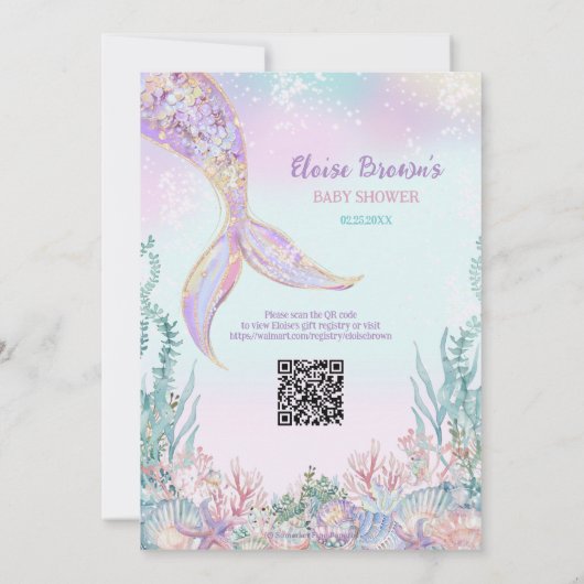 Etherealリトルマーメイドガールベビーシャワー 招待状 (裏面)