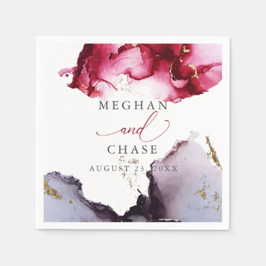 Etherealルビーレッド&パープル抽象芸術ナプキン スタンダードカクテルナプキン (正面)